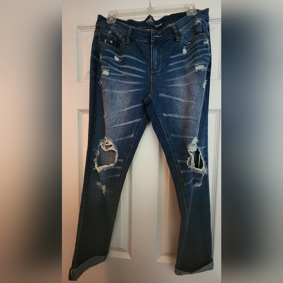 New York & Company Denim - New York & Company Dark Blue Distressed Skinny Jeans